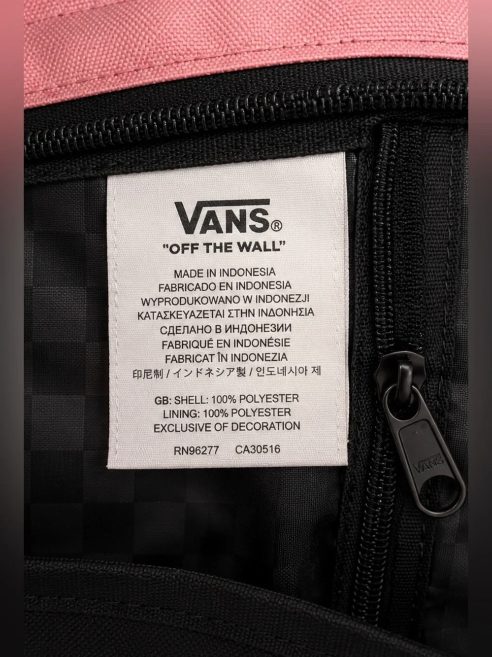 Vans Pink Realm Checkerboard Off The Wall Backpack School Travel Book Laptop Bag